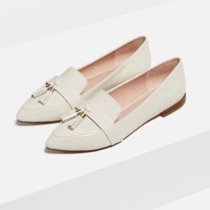 Zara Trafaluc Ivory Tassels Loafers Size 7